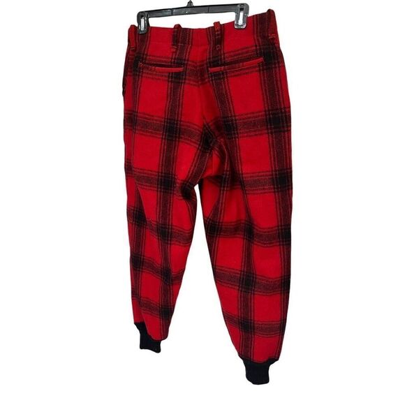 VINTAGE WOOL PANTS Buffalo Plaid Red Black Pockets Jogger Hunt Ski Snow 32x30 - Picture 11 of 16